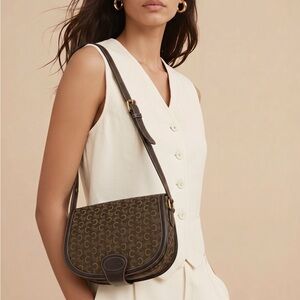 Designer-Style Brown Monogram Crossbody Bag from Celine Vintage Brown Handbag